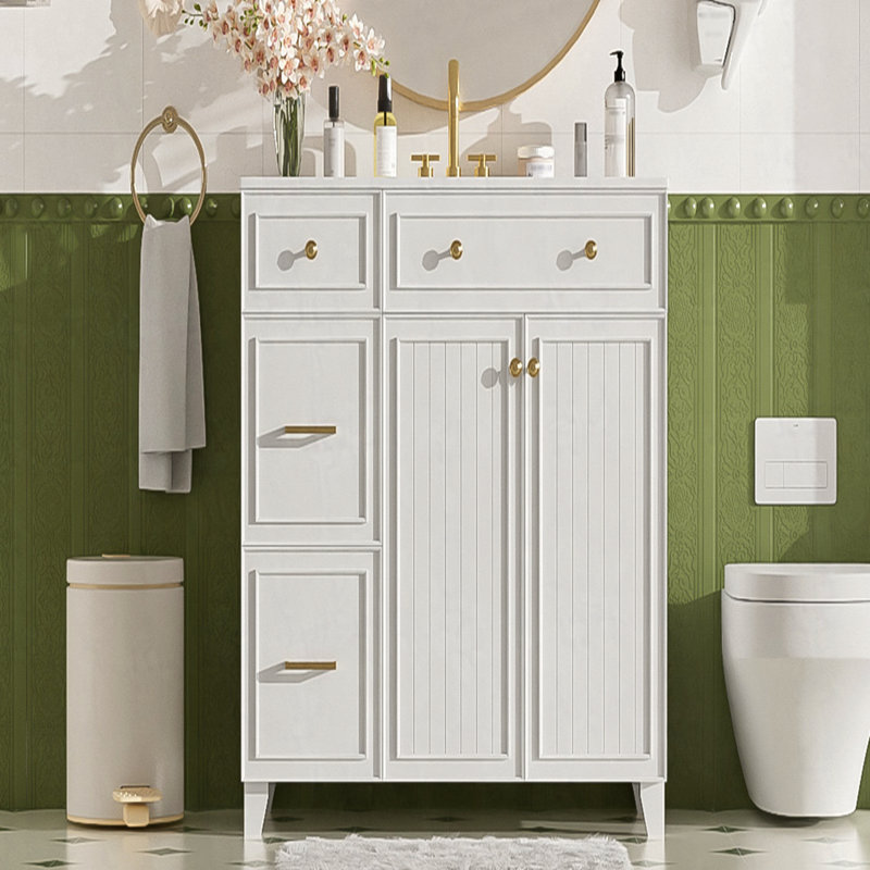 Meuble-lavabo de 36 po avec lavabo en céramique, tiroirs standard et double couche, portes à fermeture en douceur, tablettes réglables, armoire de rangement moderne pour petites et moyennes salles de bain
