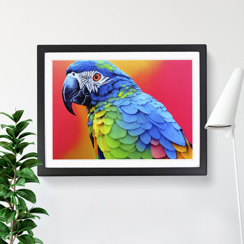 XH1022-6678X Painted Parrot Vol.1 - Single Picture Frame Painting, 34cm H x 46cm W x 2cm D, Black Framed