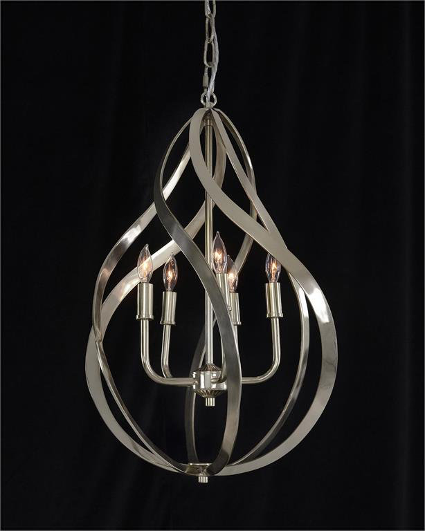 5 - Light Chandelier, Polished Nickel