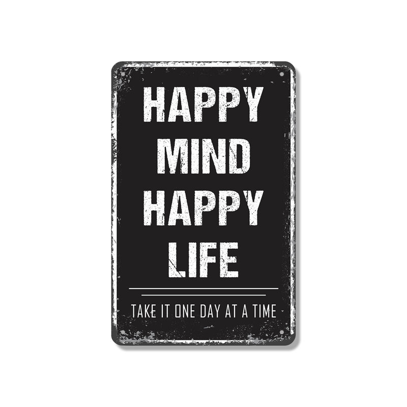 Enseigne fantaisie Happy Life Happy Life 10 po x 14 po, H 10 po x l 14 po x P 0,1 po, Blanc