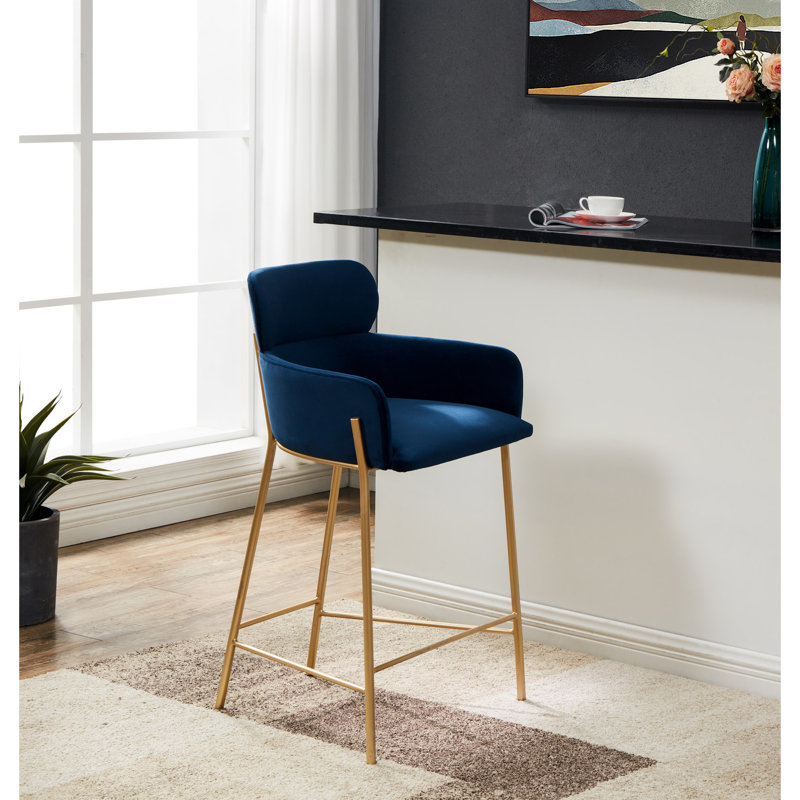 Tighe Upholstered Counter Stool, Gold, Navy Velvet