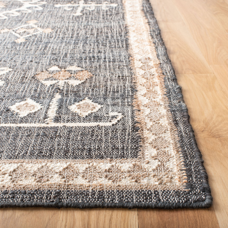 Kilim Southwestern Area Rug In Black / Ivory, Square 91 cm