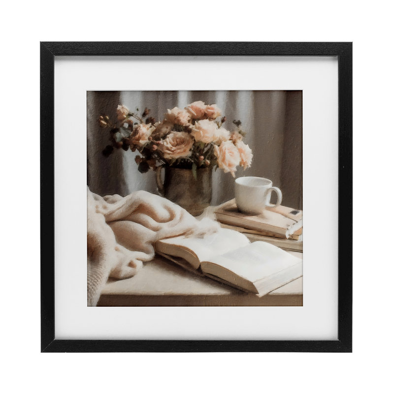 «Morning Coffee», impression florale encadrée sous verre, designé par Riley B, H 13 po x l 13 po, Cadre noir minuit