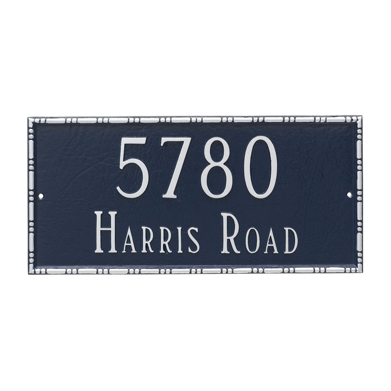 Plaque d’adresse murale sur 2 lignes lincoln, Bleu marine / argenté