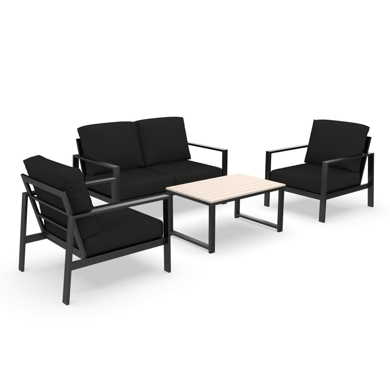 Ensemble de conversation Ulrica avec coussins Sunbrella®, 4 Pcs: Table, Loveseat, 2 Chairs, Black