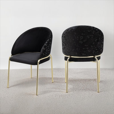 Modern Style 2PC Chairs made with Velvet fabric and Gold coated metal  Legs - Black