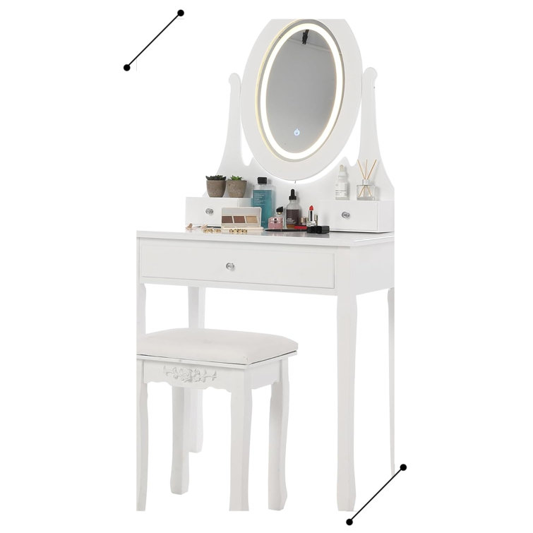 Table de coiffeuse avec miroir ovale lumineux à DEL