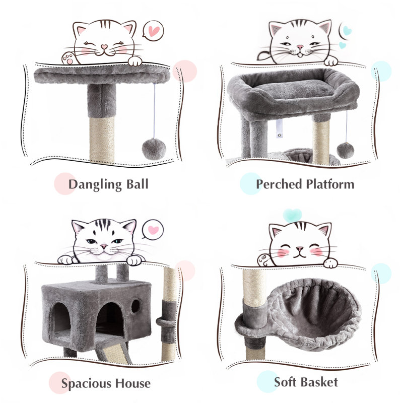 Gateshead 35.8'' H Cat Tree Condos and Scratching Posts Included, with Platform and Basket, Gray