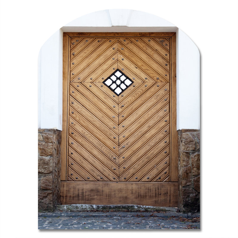 Bois antique avec fenêtre en diamant - Art mural asymétrique vintage en métal, H 34 po x l 25 po