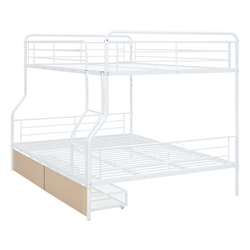 Full XL Over Queen Metal Bunk Bed With 2 Drawers, Black, Noir, noir, noir, noir