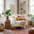 Linen Upholstered Accent Chair with Rainbow-Inspired Backrest and Wood Legs, Cream-1886397241