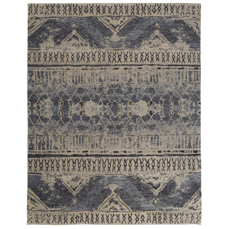 Scottsdale Farmhouse Trellis & Lattice Blue/Grey/Ivory Area Rug, Rectangle 2' x 3'