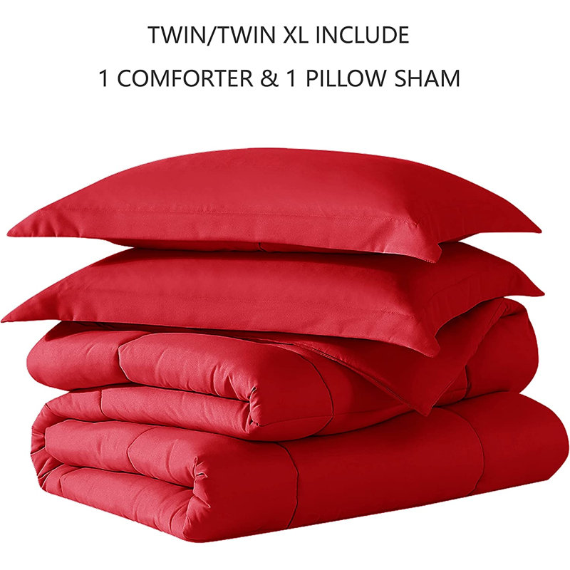 Ensemble d'édredon en microfibre , Édredon pour lit simple + 1 taie décorative stan, Rouge