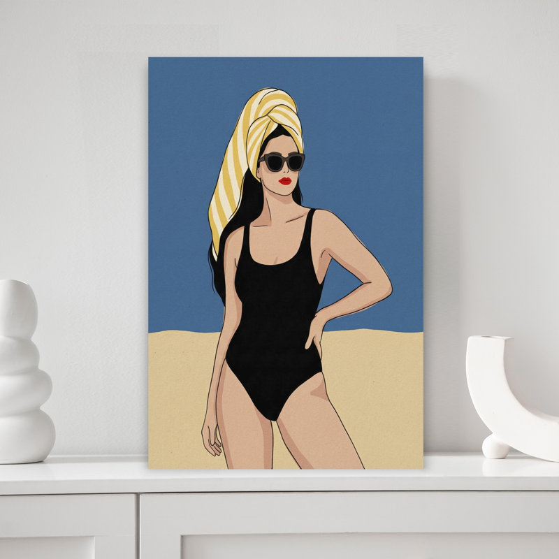 «Chic Beach Woman Classic Elegant Retro Beach Summer», art mural, H 18 po x l 12 po