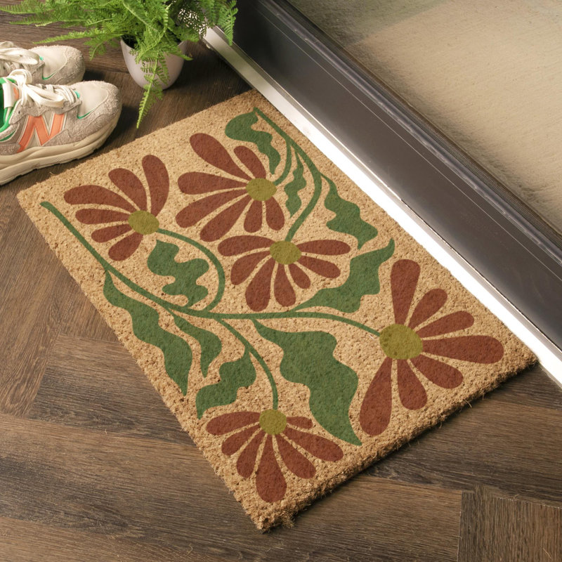 Quirky Floral Pattern Coir Doormat, 40cm W x 60cm L