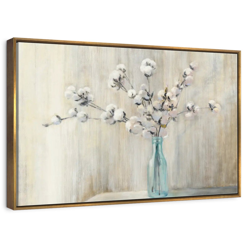 Bouquet de coton, 25 po x 17 po, Cadre flottant doré