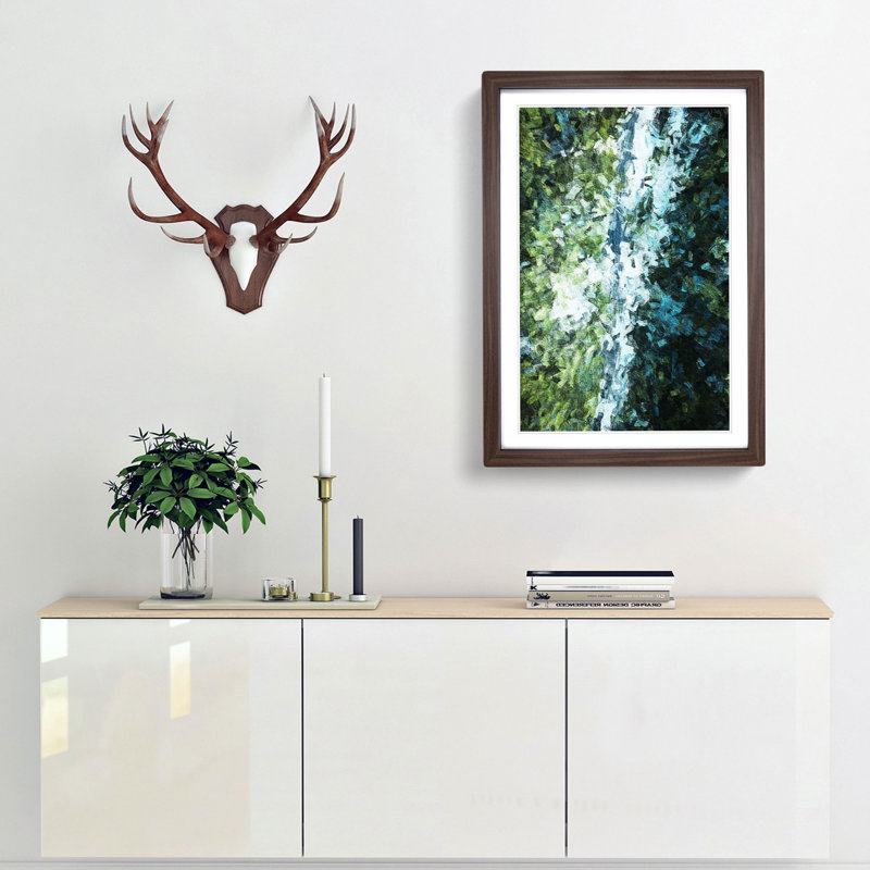 Forest Road in Abstract - Picture Frame Painting Print, 48cm H x 36cm W x 2cm D, Walnut Framed
