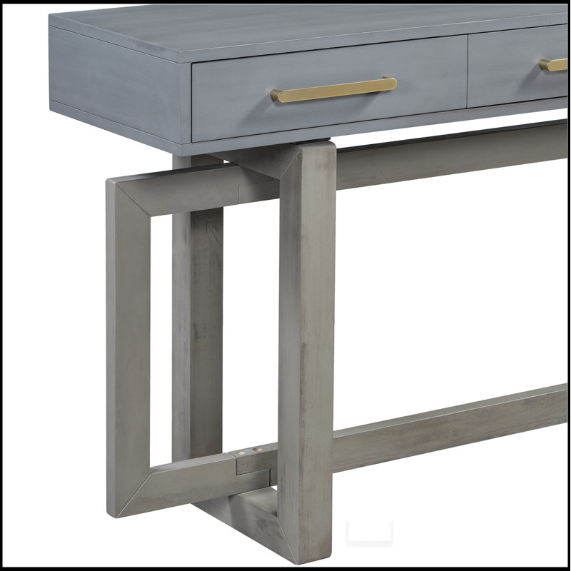 Console élégante avec trois tiroirs, table d'entrée très longue, Gris antique