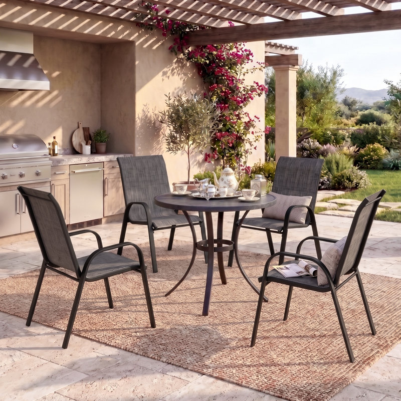 Chaises de salle à manger d'extérieur empilables l 24 po Ortonville, chaises en polyester enduit de PVC Densy, Gris foncé