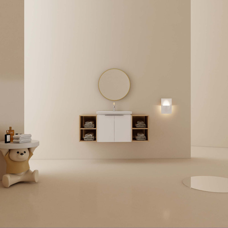 Meuble-lavabo à fermeture en douceur avec lavabo et tablettes