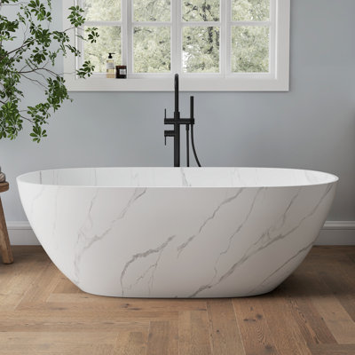 Forma 63" Marble Freestanding Tub Solid Surface Freestanding Soaking Bathtub