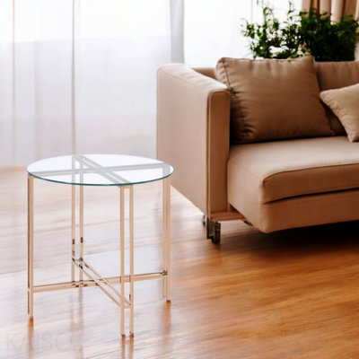 Élégante table de bout ronde en champagne avec verre transparent - Décoration de bureau décorative moderne