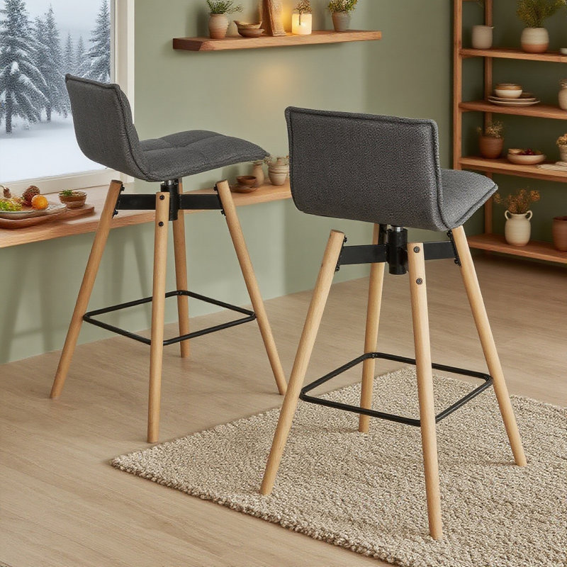 Cross Upholstered Bar Stool with Solid Wood Frame, Dark grey