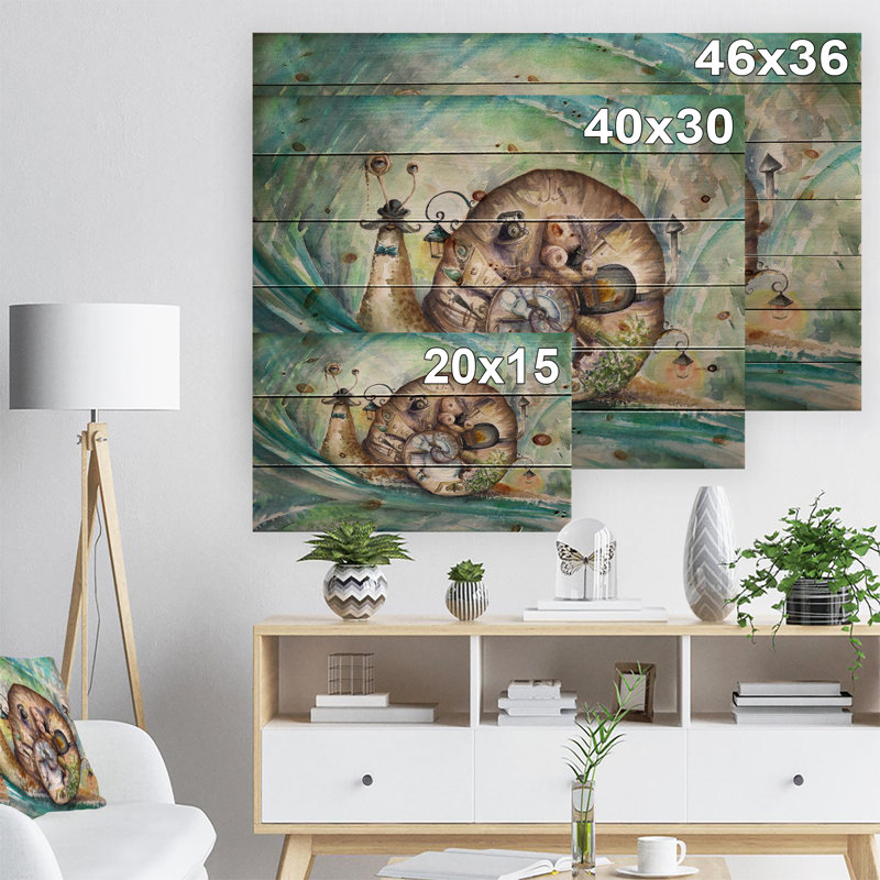 «Snail with His House», reproduction d'art, Bois, H 36 po x l 46 po x P 1,5 po