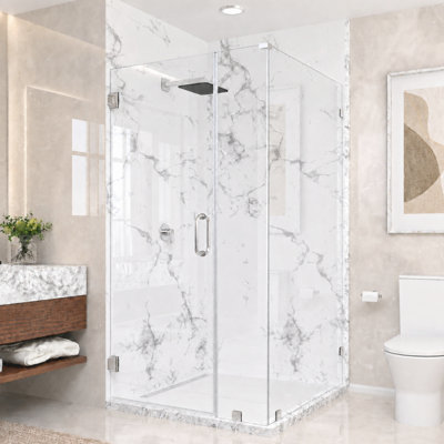 Nirvana 38"W x 42"D x 76"H Frameless Wall-Hinged 90-Degree Corner Shower Enclosure, 3/8"(10mm) Thick Clear Easy-Clean Glass in Brushed Nickel