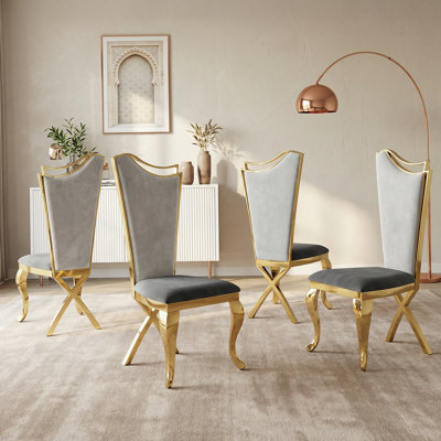 Ensemble de 4 chaises de salle à manger à dossier haut en velours avec pieds en acier inoxydable