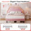 Velvet Bed With Rgb Led Cloud Headboard, Adjustable Height, Solid Wood Slats, No Box Spring Needed, Easy Assembly-445681723-445681722