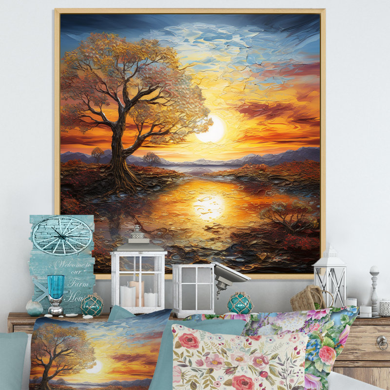 Sunrise Charm liquide Art II, H 36 po x l 36 po x P 1,5 po, Cadre naturel flottant