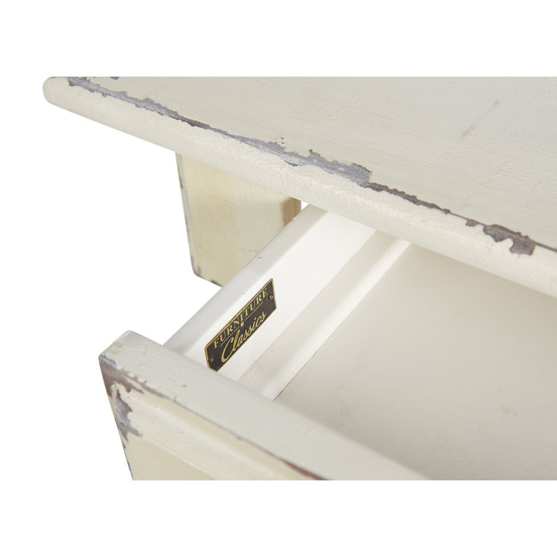White Distressed Wood Console Table with Storage Drawers