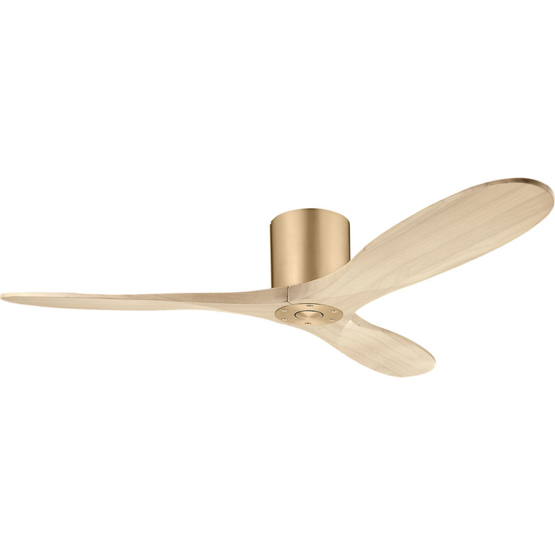 Maverick Smart Hugger Ceiling Fan, Washed White Oak, Burnished Brass, 52" Wide