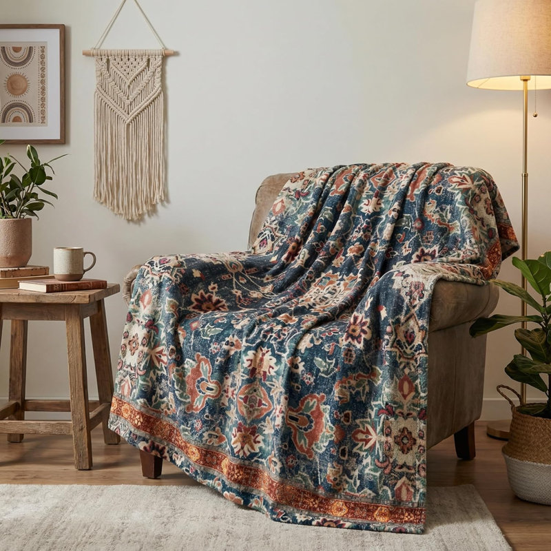 Jeté de style bohémien Boho, couvertures en fausse fourrure moelleuses en fausse fourrure de style campagnard rustique vintage