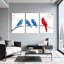 Oiseaux bleus chantant sur une branche avec un cardinal rouge, ensemble de 3 impressions sur toile-552961814