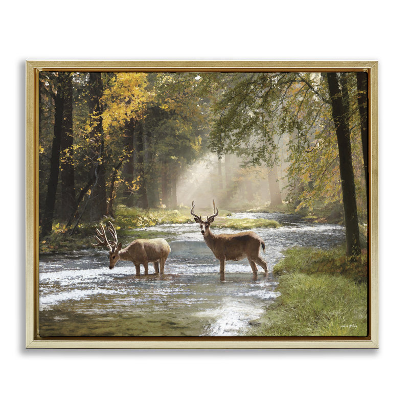 Art mural encadré, "Deer" par Amber Sterling, Cadre flottant métallique doré, H 17 po x l 21 po