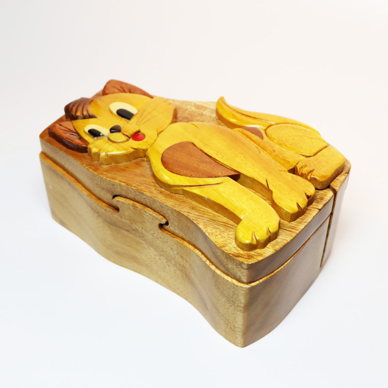 Boîte à puzzle en bois pour chat intarsia