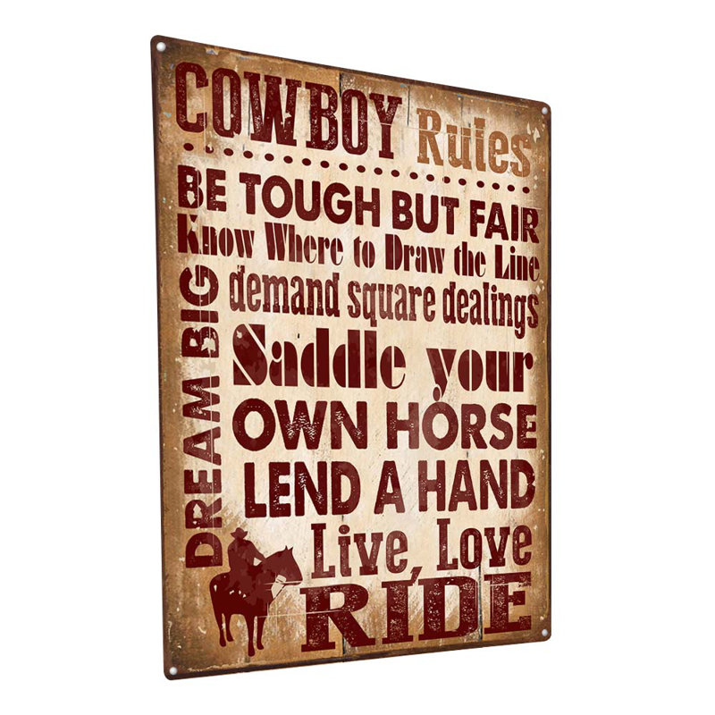 Plaque de métal rustique «Cowboy Rules»