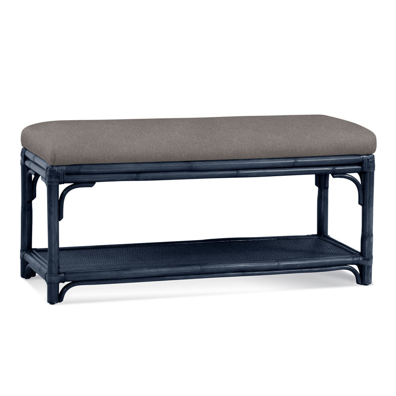 Summer Retreat Wicker Shelf Storage Bench, Bisque, Green Performance Fabric; 0851-54