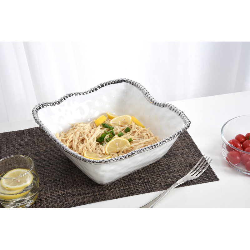 Grand bol à salade, H 4 po x l 12 po x P 12 po, Blanc/argenté