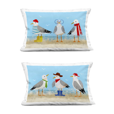 Coussin Stupell Industries Stylish Seagulls at Beach Design par Victoria Barnes