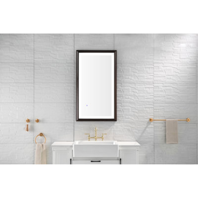 Wall Mounted 40 X 24 Inch Vanity Mirror With Led, Aluminum Frame, - Fog, 3 Colour Temperatures, Stepless Brightness Control, Warm , Clear View Brown, And Led Mirror, Dimmable, Good Decoration