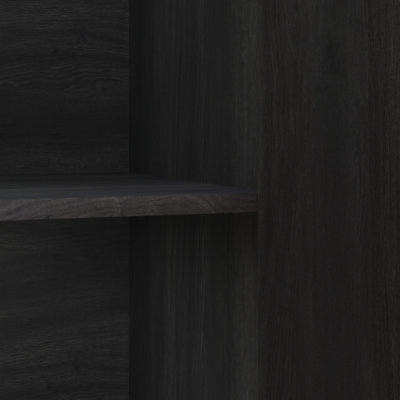 Buffet à 4 portes en bois avec prise de courant, armoire d'appoint à texture verticale ondulée avec conception sans poignée (bord de porte comme poignée), armoire de rangement de cuisine autoportante pour la salle à manger