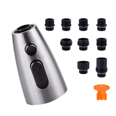 Remplacement de la tête de robinet de cuisine rétractable en nickel brossé, tête de jet de robinet d'évier de cuisine à 3 fonctions, tête de jet de robinet rétractable avec 9 adaptateurs