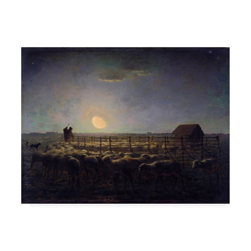 Reproduction d’art sur toile tendue « the sheepfold, Moonlight » par Jean-Francois mil, H 24 po x l 32 po x P 2 po