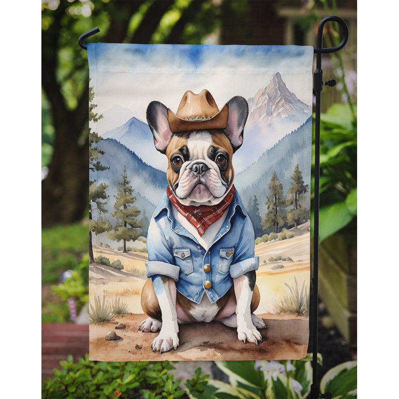 Drapeau Cowboy Welcome Garden, Bouledogue français bleu / rouge