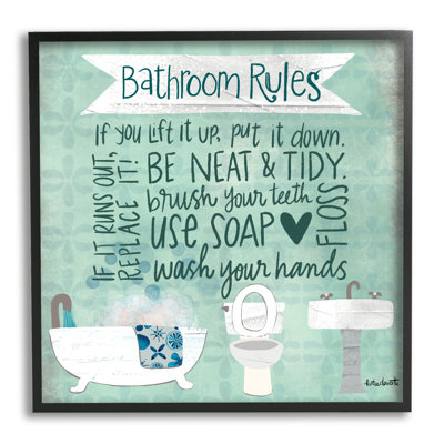 " Aqua Blue Bathroom Rules Collage Look Typography " by Katie Doucette