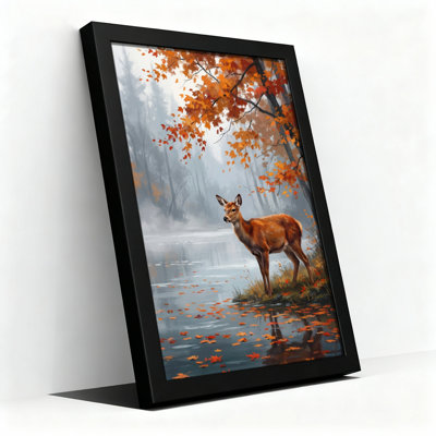 Black Wood Framed，Canvas Wall Art for Living Room, Bedroom, Office or Entryway – Decorative Wall Decor with Autumn Deer