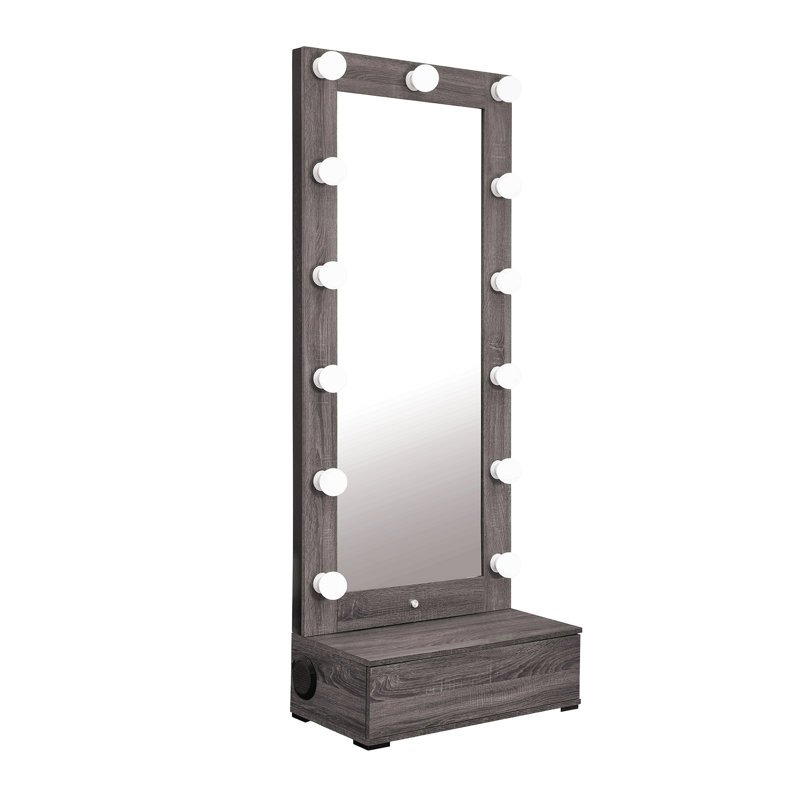 Lorena Grey Tall Mirror With Drawer And Speakers